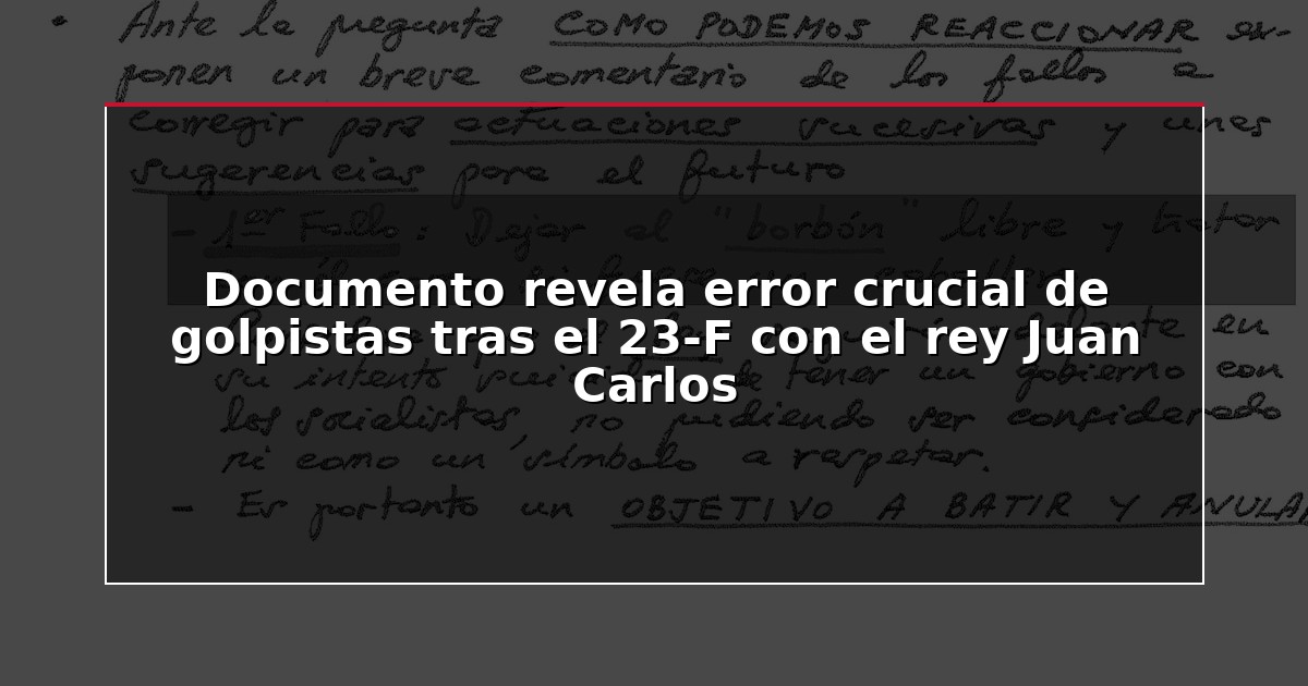 Documento revela error crucial de golpistas tras el 23-F con el rey Juan Carlos