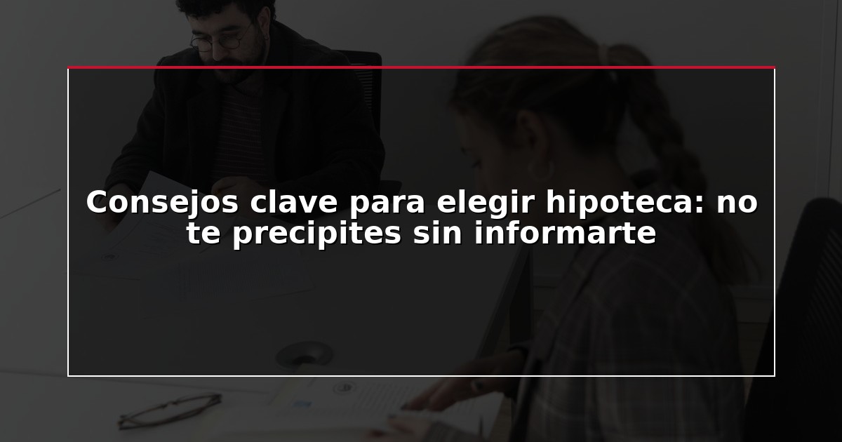 Consejos clave para elegir hipoteca: no te precipites sin informarte