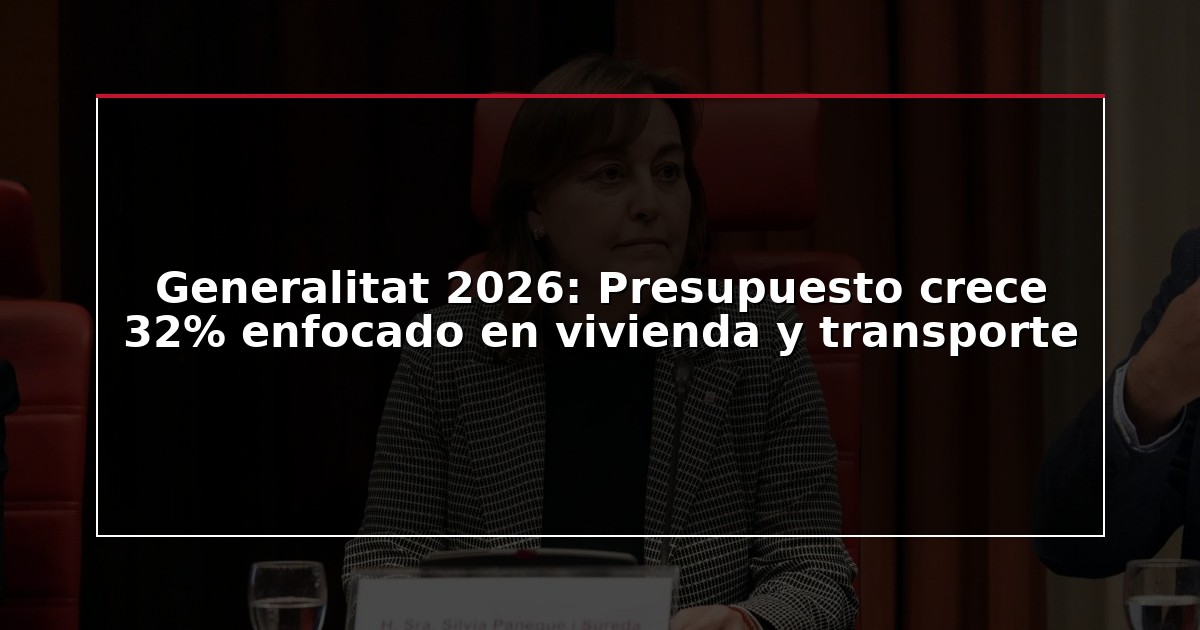 Generalitat 2026: Presupuesto crece 32% enfocado en vivienda y transporte