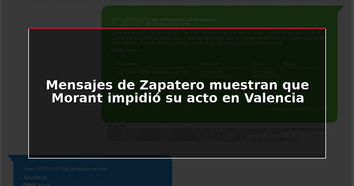 Mensajes de Zapatero muestran que Morant impidió su acto en Valencia